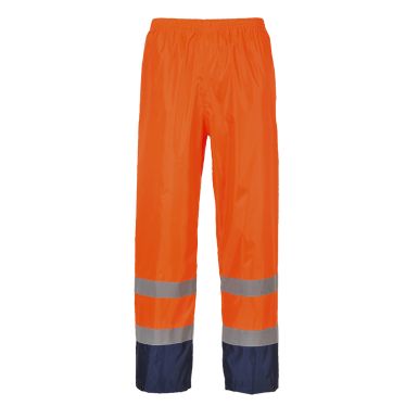 Hi-Vis Contrast Classic Rain Trousers, L, R, Orange/Navy