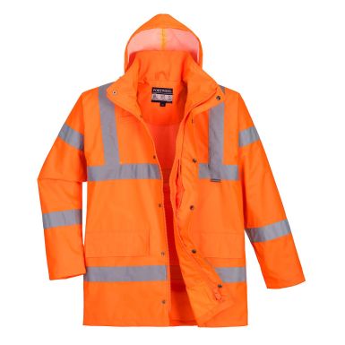 Hi-Vis Breathable Rain Traffic Jacket, L, R, Orange