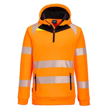 DX4 Hi-Vis 1/4 Zip Hoodie, 4XL, R, Orange/Black