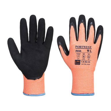 Vis-Tex Winter HR Cut Glove Nitrile, L, R, Orange/Black