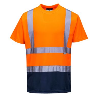 Hi-Vis Contrast T-Shirt S/S , L, R, Orange/Navy
