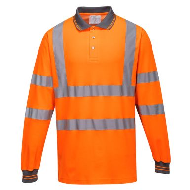 Hi-Vis Cotton Comfort Polo Shirt L/S , L, R, Orange